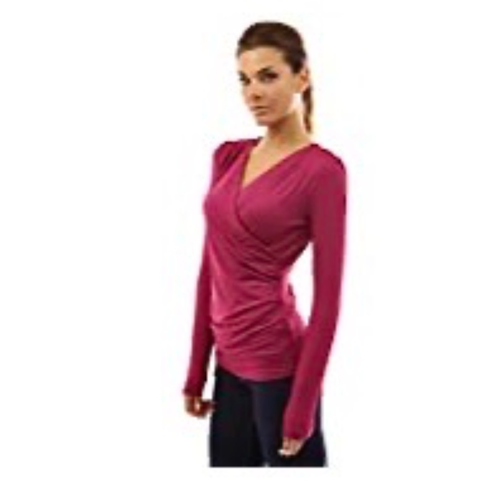 PattyBoutik Women's Faux Wrap Long Sleeve Pullover Blouse (Fuchsia M) Worn once!